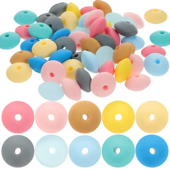 100pcs Silikon boncuklar Oblate dizayni Silikon boncuk qo'lda ishlangan bilaguzuk boncuklar Spacer boncuklar