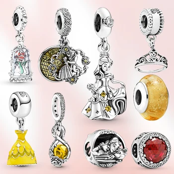 Potdemiel Disney Char 925 kumush Belle pendant fit original Pandora bilaguzuk go'zallik va zargarlik ayol uchun beast char