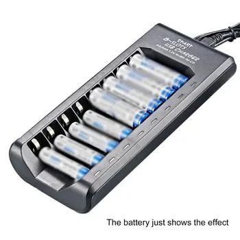 AA/AAA NiMH qayta zaryadlanuvchi batareyalar uchun 8 Slot Smart batareya zaryadlovchi LED displey